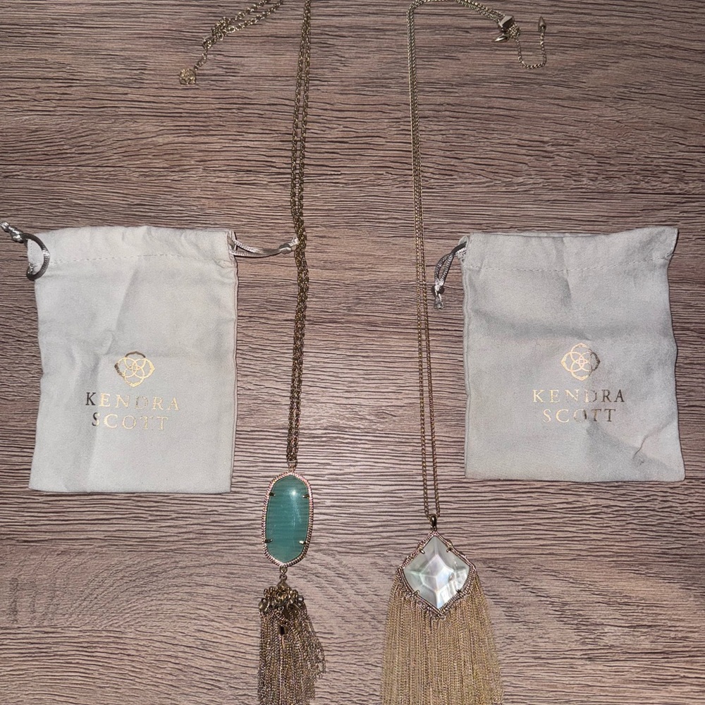 Kendra Scott Gold Necklace with Green and White Pendants